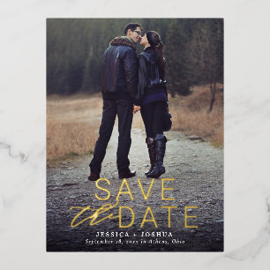 Moderne Gold Foil bedekking Volledige foto Opslaan Folie Uitnodiging Briefkaart