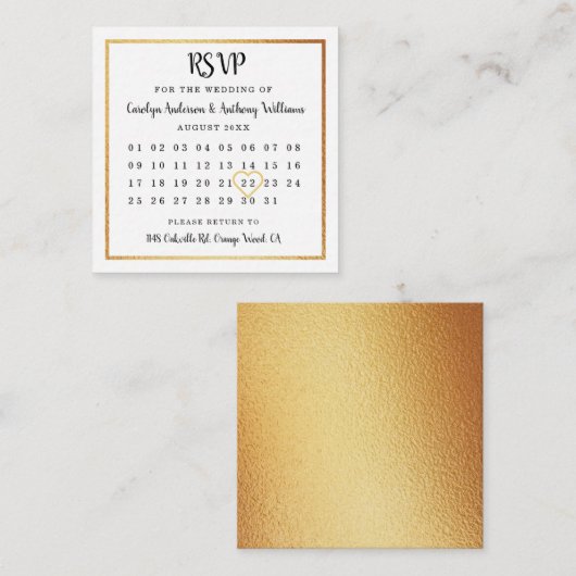 Moderne Gold Foil Calendar RSVP Informatiekaartje (Voorkant / Achterkant)