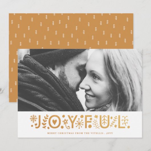 Moderne Gold Foil Joyful kerstfoto White Feestdagenkaart (Voorkant / Achterkant)