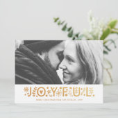 Moderne Gold Foil Joyful kerstfoto White Feestdagenkaart (Staand voorkant)