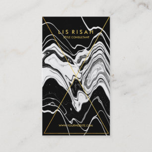 Moderne Gold Foil line Art met zwarte witte marmer Visitekaartje