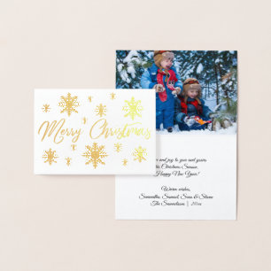 Moderne Gold Foil Merry kerstsnowflakes FOTO Folie Kaarten