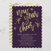 Moderne Gold Foil Nieuwjaarsfeest uitnodiging (Voorkant / Achterkant)