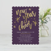 Moderne Gold Foil Nieuwjaarsfeest uitnodiging (Staand voorkant)