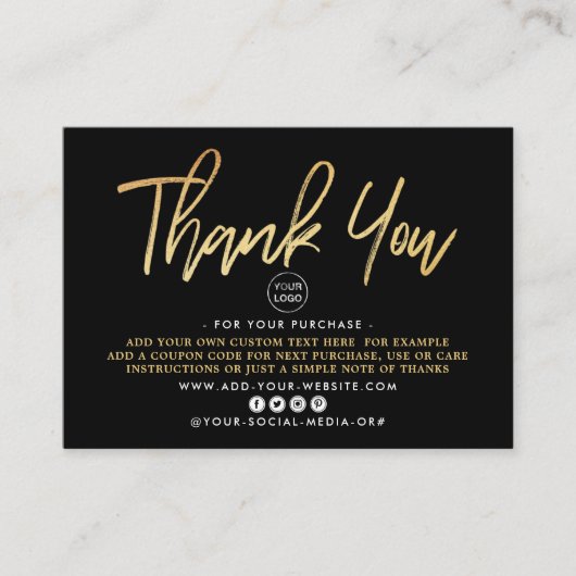 Moderne Gold Foil Script Business Hartelijk dank Informatiekaartje (Voorkant)