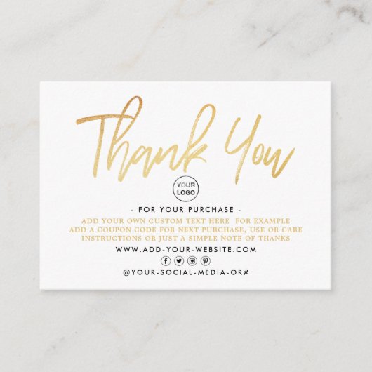 Moderne Gold Foil Script Business Hartelijk dank Informatiekaartje (Voorkant)