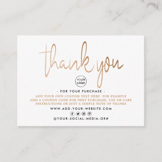 Moderne Gold Foil Script Business Hartelijk dank Informatiekaartje (Voorkant)