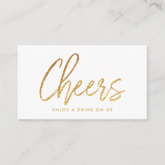 Moderne Gold Foil Script "Cheers"-Drink Ticket Informatiekaartje (Voorkant)