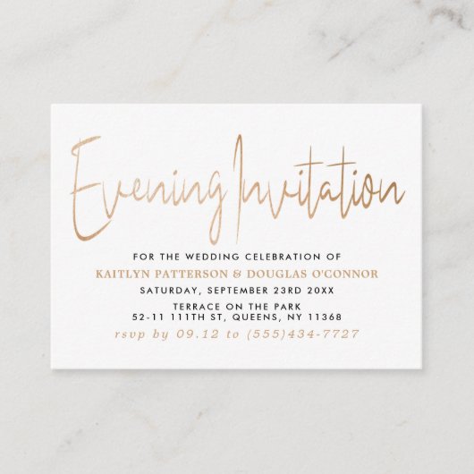 Moderne Gold Foil Script Evening Event Ticket Informatiekaartje (Voorkant)
