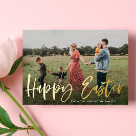 Moderne Gold Foil Script Happy Easter Foto Folie Feestdagenkaart