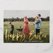 Moderne Gold Foil Script Happy Easter Foto Folie Feestdagenkaart (Voorkant)