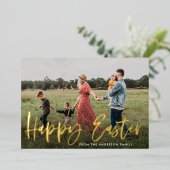 Moderne Gold Foil Script Happy Easter Foto Folie Feestdagenkaart (Staand Voorkant)