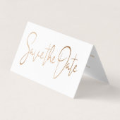 Moderne Gold Foil Script Photo Save the Date Card Visitekaartje (Voorkant)