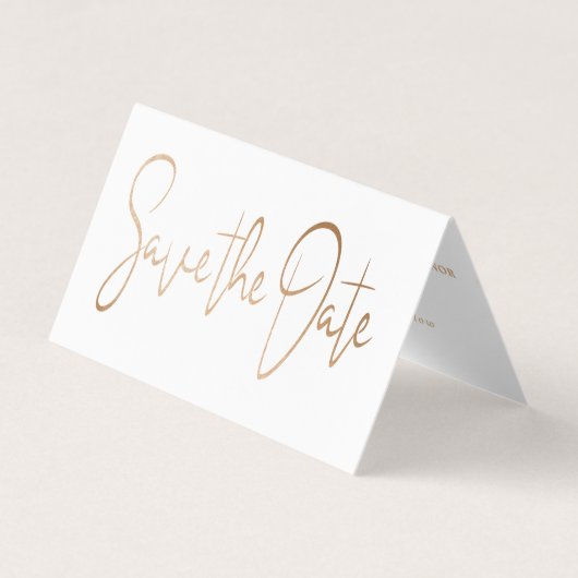Moderne Gold Foil Script Photo Save the Date Card Visitekaartje (Voorkant)