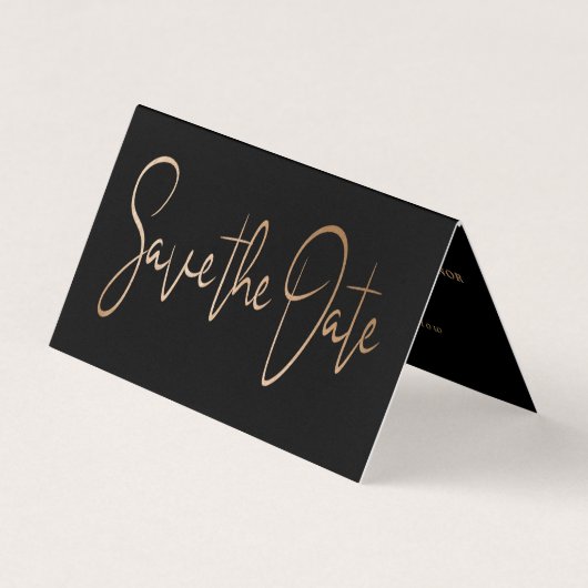 Moderne Gold Foil Script Photo Save the Date Card Visitekaartje (Voorkant)