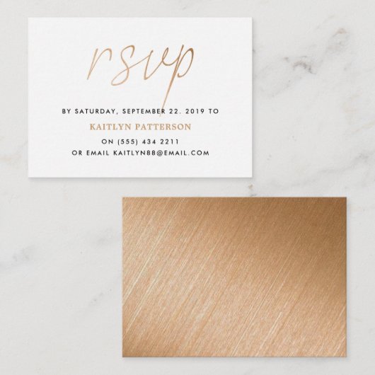 Moderne Gold Foil Script RSVP Informatiekaartje (Voorkant / Achterkant)