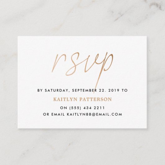 Moderne Gold Foil Script RSVP Informatiekaartje (Voorkant)