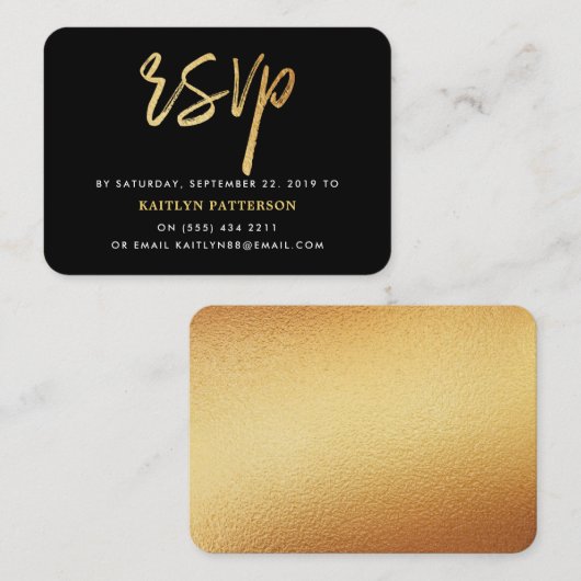 Moderne Gold Foil Script RSVP Informatiekaartje (Voorkant / Achterkant)