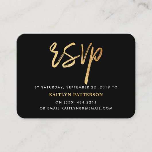 Moderne Gold Foil Script RSVP Informatiekaartje (Voorkant)