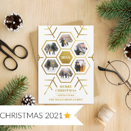 Moderne Gold Foil Snowflake 6 FotokerstKaart Kaart