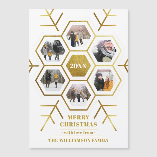 Moderne Gold Foil Snowflake kerstfeestdag foto (Voorkant)