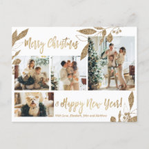 Moderne Gold Foliage 4 Foto Collage Kerstmis