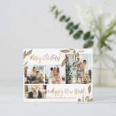 Moderne Gold Foliage 4 Foto Collage Kerstmis Briefkaart (Staand voorkant)