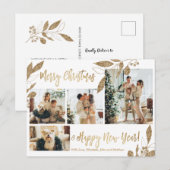 Moderne Gold Foliage 4 Foto Collage Kerstmis Briefkaart (Voorkant / Achterkant)