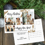 Moderne Gold Foliage 4 Foto Collage kerstpost Briefkaart<br><div class="desc">Elegant, modern goud en witte botanische bladeren 4 Foto Collage Merry kerstvakanay Briefkaart. Deze festieve, imitalistische, grillige sjabloon met vier (4) fotovakantiedagen is voorzien van een fotocollage, bladbladbladbladbladbladbladerij, botanische bladeren, winterbessen en zegt "Vrolijk kerstfeest en gelukkig nieuwjaar"! De groettekst "Vrolijk Kerstmis en Gelukkig Nieuwjaar" is geschreven in een mooi lettertype...</div>