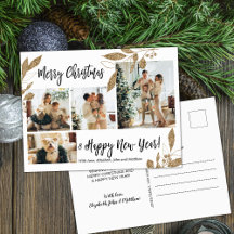 Moderne Gold Foliage 4 Foto Collage kerstpost