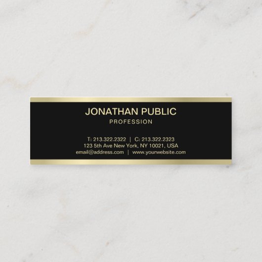 Moderne Gold Font Elegant Simple Black Plain Luxe Mini Visitekaartje (Achterkant)
