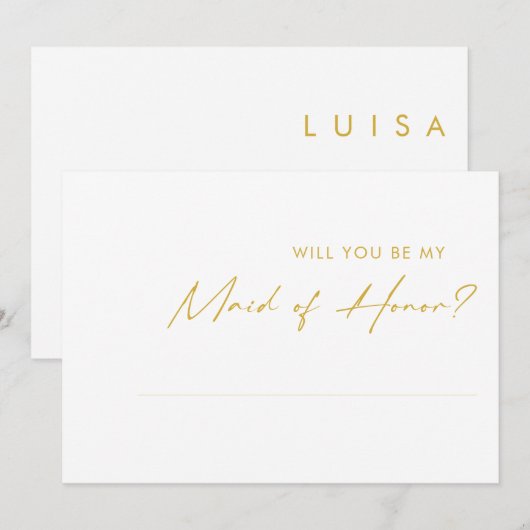 Moderne Gold Font Maid of Honor proposal card Kaart (Voorkant / Achterkant)