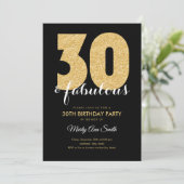 Moderne Gold Glitter 30 & Fabulous Birthday Party Kaart (Staand voorkant)