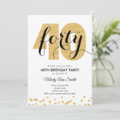 Moderne Gold Glitter 40th Birthday Party Kaart (Staand voorkant)