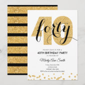 Moderne Gold Glitter 40th Birthday Party Kaart (Voorkant / Achterkant)
