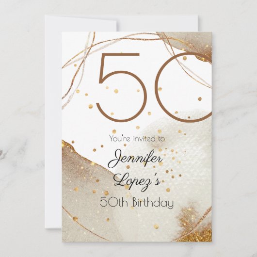 Moderne Gold Glitter 50th Birthday Party Kaart (Voorkant)