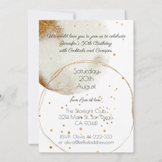 Moderne Gold Glitter 50th Birthday Party Kaart (Achterkant)