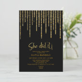 Moderne Gold Glitter Afstudeerder Party Photo Invi Kaart (Staand voorkant)