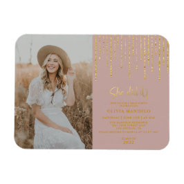 Moderne Gold Glitter Afstudeerder Party Photo Invi Magneet