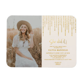Moderne Gold Glitter Afstudeerder Party Photo Invi Magneet