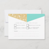 Moderne Gold Glitter & Blauwgroen RSVP-kaarten RSVP Kaartje (Voorkant)