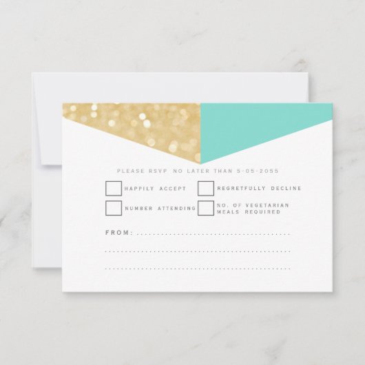 Moderne Gold Glitter & Blauwgroen RSVP-kaarten RSVP Kaartje (Voorkant)