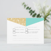 Moderne Gold Glitter & Blauwgroen RSVP-kaarten RSVP Kaartje (Staand voorkant)