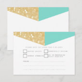 Moderne Gold Glitter & Blauwgroen RSVP-kaarten RSVP Kaartje (Voorkant / Achterkant)