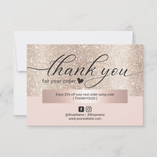 Moderne Gold Glitter Blush Pink Order Hartelijk da Bedankkaart (Voorkant)
