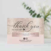 Moderne Gold Glitter Blush Pink Order Hartelijk da Bedankkaart (Staand voorkant)