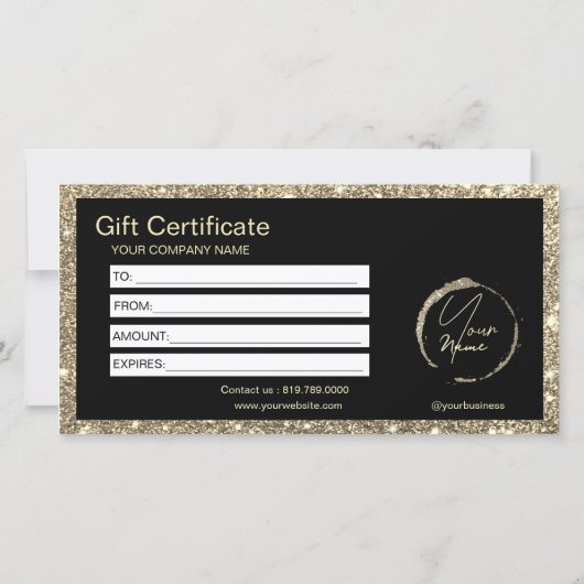 Moderne Gold Glitter Cadeaubon (Achterkant)