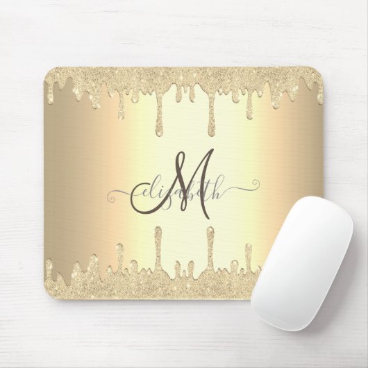 Moderne Gold Glitter Drift Gold Monogram Muismat (Met muis)