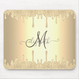 Moderne Gold Glitter Drift Gold Monogram Muismat