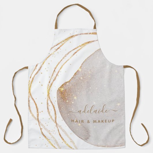 Moderne Gold Glitter Hair Stylist Script Naam Schort (Voorkant)